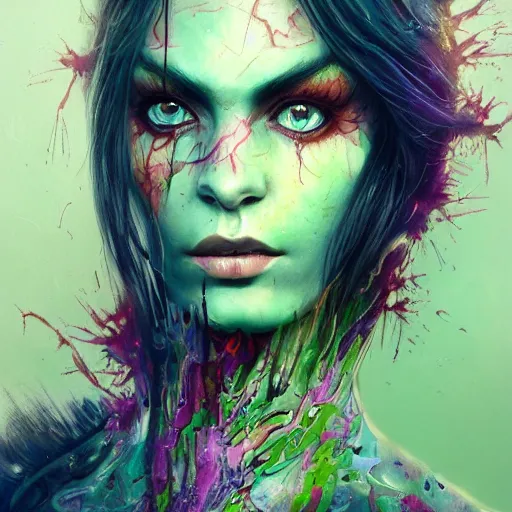 Prompt: a Demon Slayer portrait of Jamie Tovell, tall, pale-skinned, slender with lime green eyes and long eyelashes by Stanley Artgerm, Tom Bagshaw, Arthur Adams, Carne Griffiths, trending on Deviant Art, street art, face enhance, chillwave, maximalist, full of color, glittering