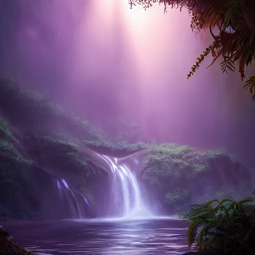 Prompt: great jungle turquiose waterfall, highly detailed, mist, god rays, cinematic, cinematic lighting, ultra details, cinematic, digital painting, artstation