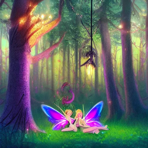 Image similar to fairy clothing store in a woodland grove, neon wings cute colorful pretty artistic girly avant garde 4 k artstation trending dramatic lighting high frequency noise