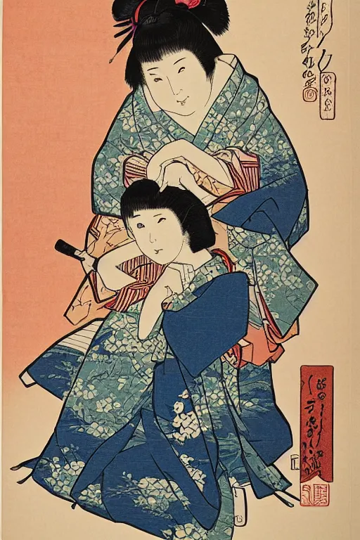 Image similar to Japanese woodblock print of real girl dora the explorer, hokusai