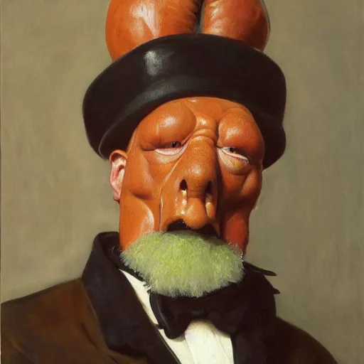 Prompt: realistic painting of zoidberg, formal portrait, bust portrait, red skin, lobster, victorian, zoidberg, futurama, sir george hayter, john singer sargent, franz xaver winterhalter, jerry barrett, thomas jones, barker, james jacques tissot, squid