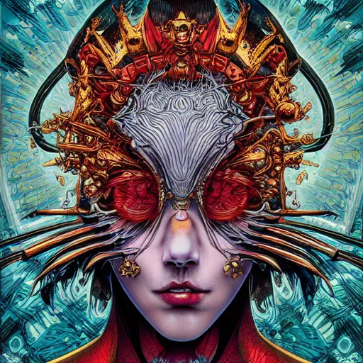 Image similar to portrait of crazy queen, symmetrical, by yoichi hatakenaka, masamune shirow, josan gonzales and dan mumford, ayami kojima, takato yamamoto, barclay shaw, karol bak, yukito kishiro