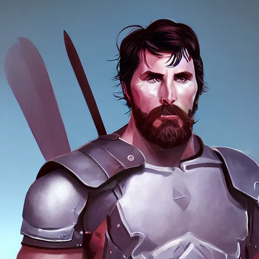 Prompt: Portrait of Christian Bale as a strong human gladiator, mattepainting concept Blizzard pixar maya engine on stylized background splash comics global illumination lighting artstation lois van baarle, ilya kuvshinov, rossdraws