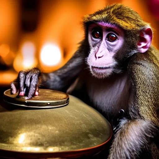 Image similar to monkey playing a handpan in a jazz club