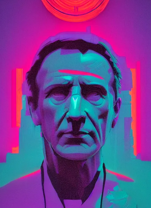 Image similar to portrait of julius caesar with a stoic look, beeple, vaporwave, retrowave, black background, neon, black, glitch, strong contrast, neon wiring, cuts, pinterest, trending on artstation