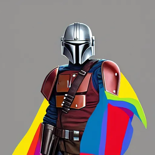 Image similar to the mandalorian wearing a pride flag cape by ilya kuvshinov katsuhiro otomo