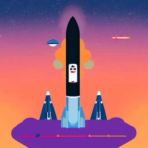 Prompt: space rocket launch, by kurzgesagt