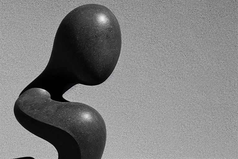 Image similar to a black and white photo of an otherworldly alien sculpture, an abstract stone metal sculpture by isamu noguchi, zbrush central, precisionism, marble sculpture, biomorphic