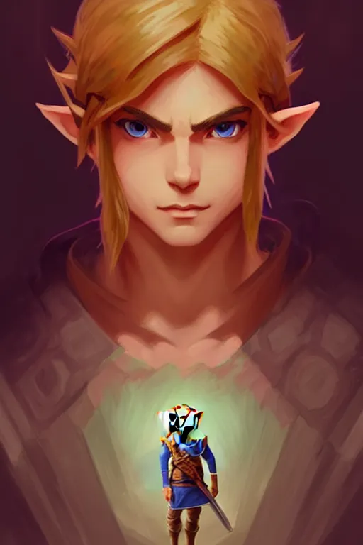 Image similar to a portrait of link from legend of zelda, fantasy, sharp focus, intricate, elegant, digital painting, artstation, matte, highly detailed, concept art, illustration, ambient lighting, art by ilya kuvshinov, artgerm, alphonse mucha, and greg rutkowski