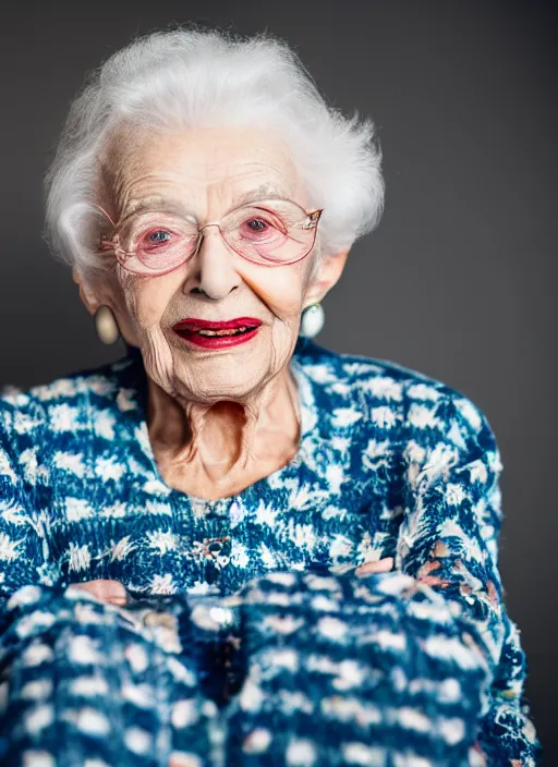 Image similar to DSLR photo portrait still of 85 year old age 85 Margot Robbie at age 85!!!, 85mm f1.8