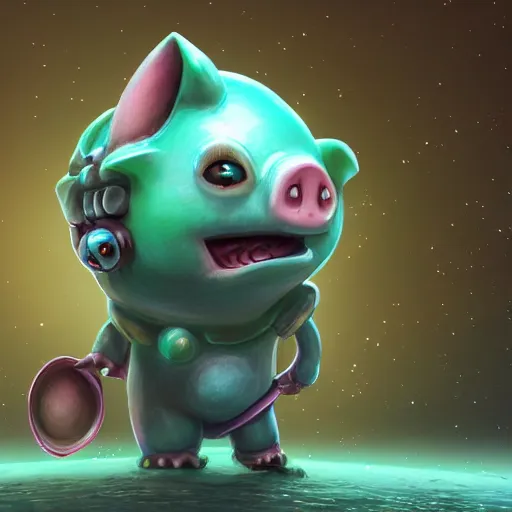 Image similar to 3D Fantasy Cute and adorable alien piggy in space, bright stars, Smooth 3D Illustration, soft render, Servando Lupini, Daniil Kudriavtsev, handpaint texture, Blender, 3DCoat