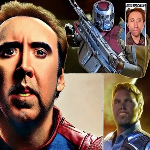 Prompt: Nicolas Cage as Star Lord from Guardians of the Galaxy