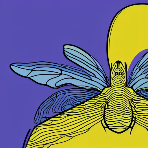 Image similar to human man that resembles a wasp morh in surreal sketch style, blue and yellow gradient, noise, ultrafine detail, hd 8k, logo illustration