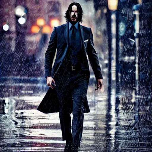 Image similar to john wick playing a guitar in the rain, photorealistic, realistic, dramatic, cinematic, photography