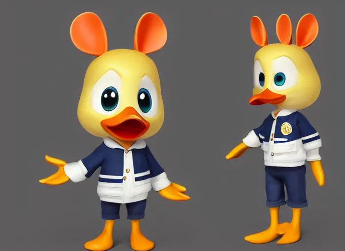 Prompt: award - winning detailed concept art of a cute iconic anthropomorphic duck character wearing a sailor suit. art by wlop on bcy. net, realistic. detailed feathers, art by cheng yi. artstationhd, artgerm, disney pixar zootopia. 3 d rendering, high quality model sheet