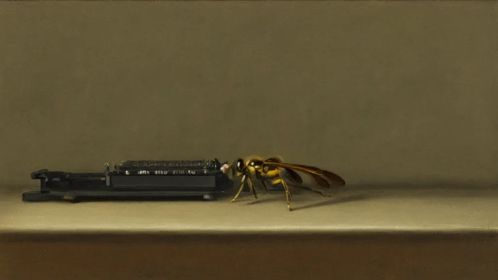 Prompt: tonalism potential... is that a hornet or a typewriter? i really can't tell.