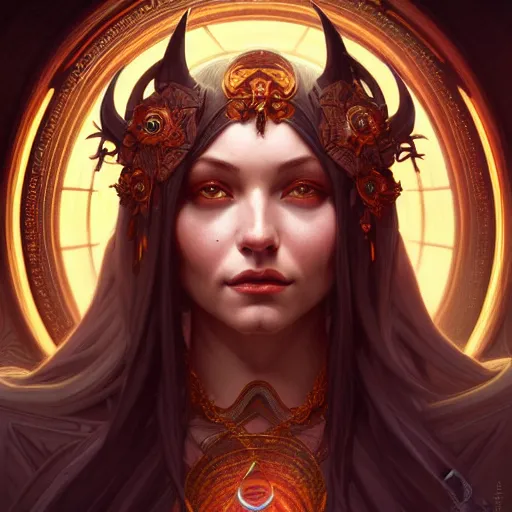 Image similar to perfectly-centered-Portrait of a sinister Goddess, intricate, highly detailed, digital painting, artstation, concept art, smooth, sharp focus, illustration, Unreal Engine 5, 8K, art by artgerm and greg rutkowski and alphonse mucha