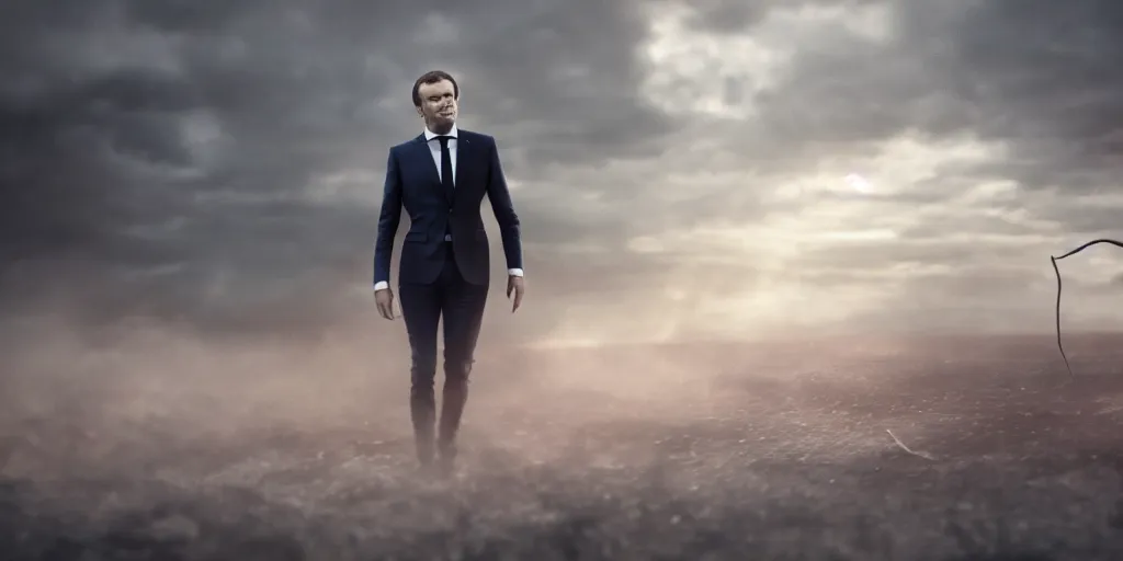 Prompt: emmanuel macron fighting demons all alone, natural lighting, realistic, cinematic, close shot, stolen footage, octane render