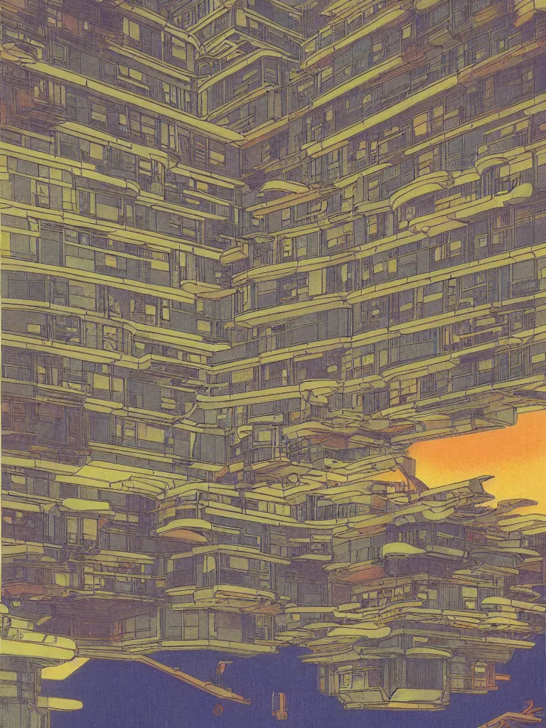 Prompt: a psychedelic hallucination of a brutalist hotel on the death star, by kawase hasui, moebius, edward hopper, colorful flat surreal design, dramatic lighting, hd, 8 k, artstation