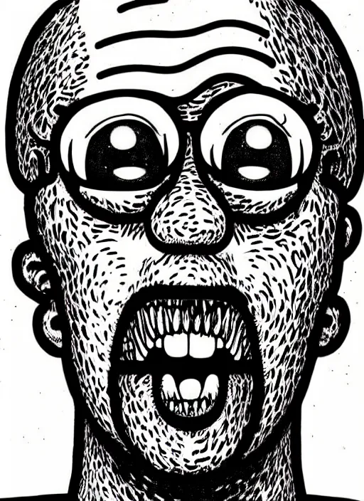 Image similar to junji ito style portrait of homer simpson, intricate, highly detailed, illustration, art by junji ito, junji ito