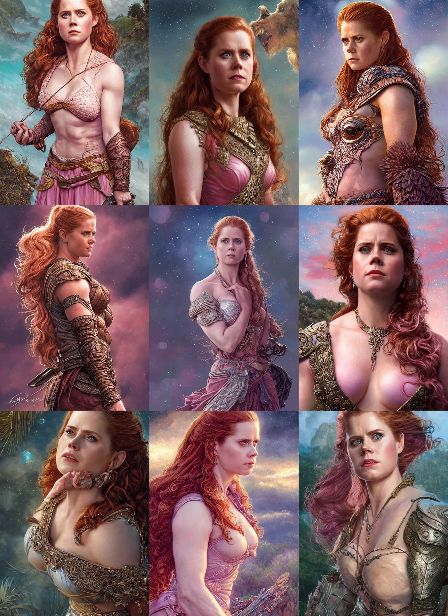 Prompt: extremely epic portrait of unimpressed Amy Adams as a ruggedly handsome Amazon heroine, intricate, elegant, highly detailed, centered, artstation, sharp focus, illustration, pink cloud bokeh, art by artgerm and donato giancola and Joseph Christian Leyendecker