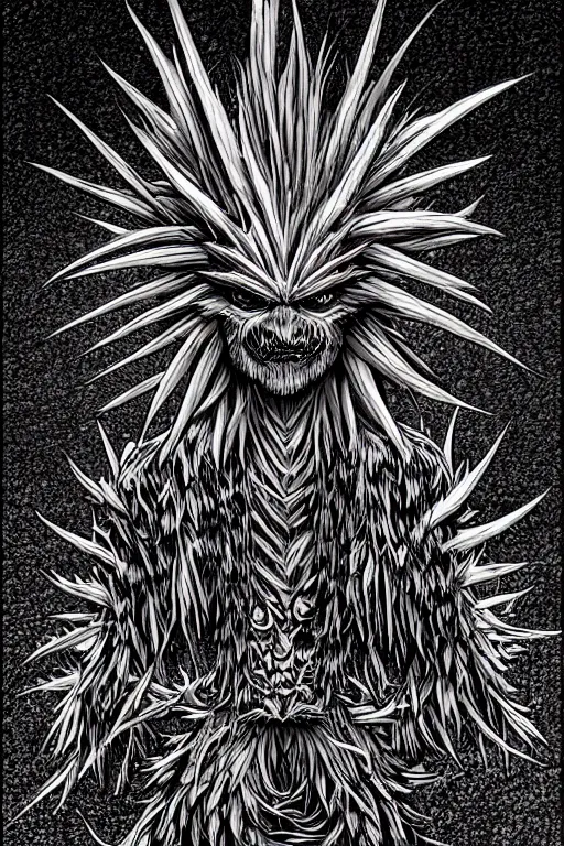 Image similar to thistle monster humanoid figure, symmetrical, highly detailed, digital art, needles, thorns, sharp focus, trending on art station, kentaro miura manga art style