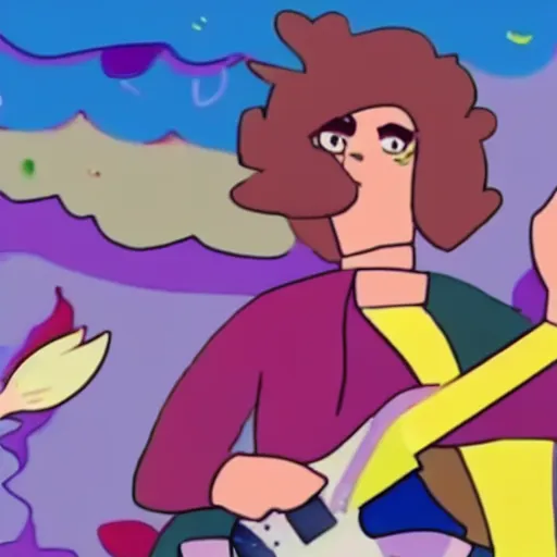 Image similar to A still of Steven Quartz from Steven Universe in a Weezer Music Video low quality, vhs quality,