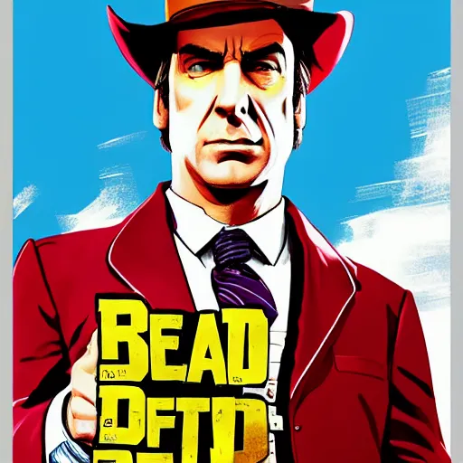 Prompt: Saul Goodman in the style of the Red Dead Redemption 2 cover art