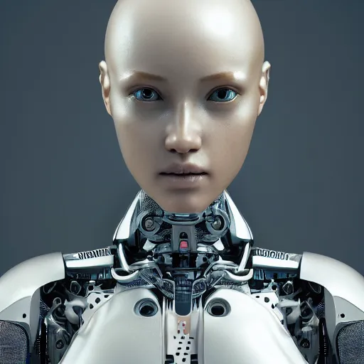 Image similar to Portrait of the most advanced female humanoid robot, intricate, headshot, sharp focus, cinematic lighting, octane render, 8k, 4k, hdr, very realistic, highly detailed, photorealistic, artistic photography, chiaroscuro, cinestill 800t