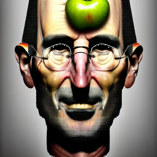 Image similar to giuseppe arcimboldo, steve jobs, face made of many small apples and fruit, highly detailed, illustration, intricate portrait design, diffuse lighting, aesthetic, trending on artstation