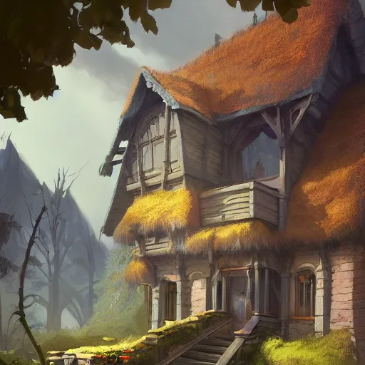 Image similar to highly detailed digital art of a fantasy house, trending on artstation, by andreas rocha, by greg rutkowski, 4k