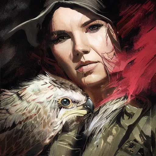 Image similar to arid winds blow across the mountains giving flight to the birds of prey, colourised, face portrait, epic, tragic, military art, fantasy, dieselpunk, hd shot, digital portrait, beautiful, artstation, comic style, by artgerm, guy denning, jakub rozalski, magali villeneuve and charlie bowater