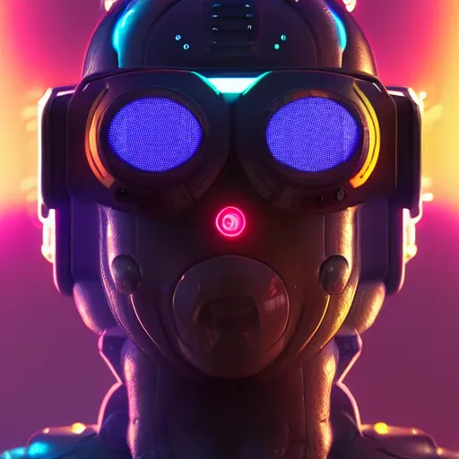 Image similar to cyberpunk concept cool cyborg bot, cinema 4 d, galaxy, cosmos, ufo, space sci - fi, wearing vr goggles, illustration, portrait, pastel neon textured background night, trending on artstation, greg rutkowski, octane rendered, 1 2 k, detailed,