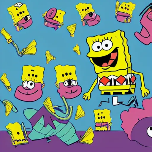 Image similar to spongebob, illustration, art, style cartoon by meatcanyon,