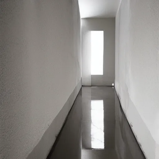 Prompt: underground liminal space, stucco walls, shiny floors, minimalist, stunning, light and shadows, catwalks