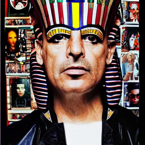 Image similar to A pharaoh wearing a varsity jacket, portrait, by Mario Testino, Stephane Sednaoui, Dario Argento