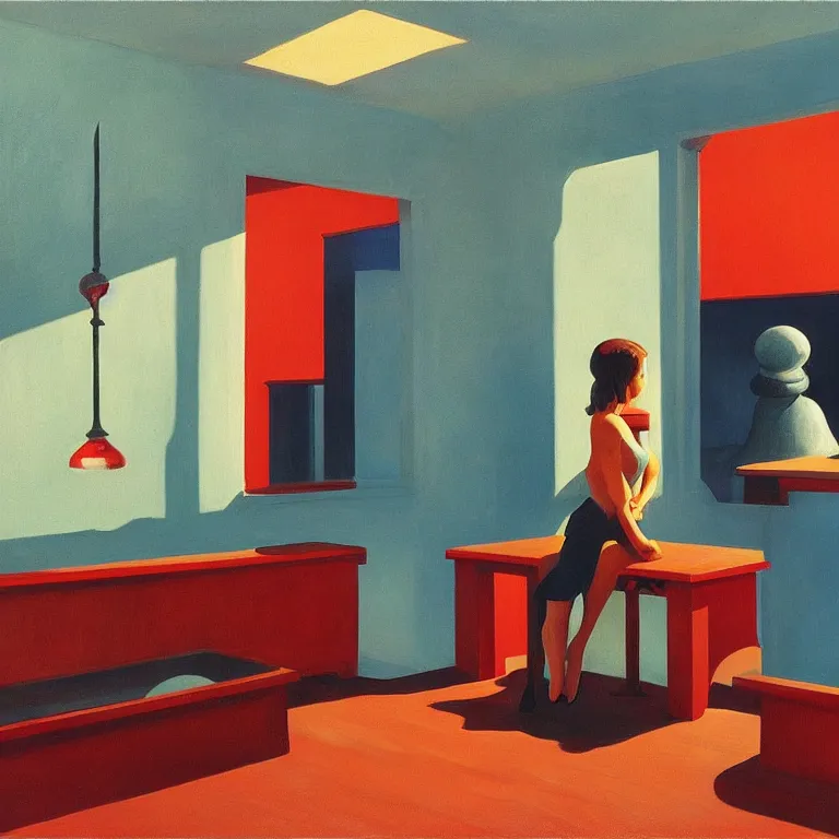 Image similar to round metaballs belting together and dripping on the floor, painted by Edward Hopper, painted by James Gilleard, surrealism, airbrush