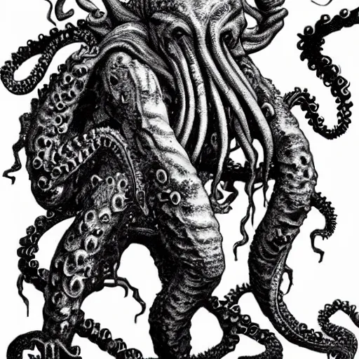Prompt: Cthulhu by Kentaro Miura, highly detailed, black and white