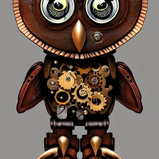 Image similar to owl steampunk robot thats high detailed and cute,