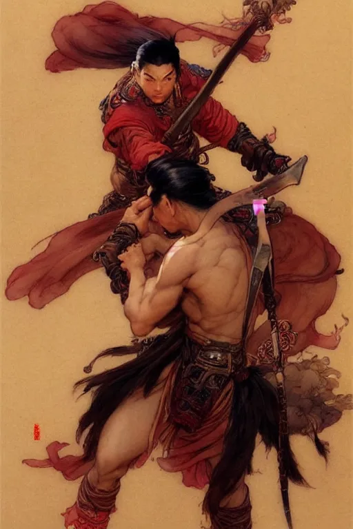 Prompt: male, wuxia, character design, painting by gaston bussiere, katsuya terada, frank frazetta, tom of finland, trending on artstation