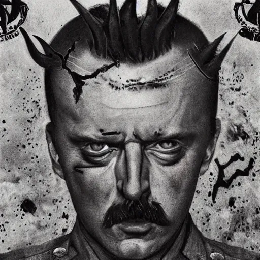 Image similar to igor ivanovich strelkov became an bloody angry degraded satanic hellfire demon calling for total mobilization, photo - realistic, color image, 2 k, highly detailed, bodyhorror, occult art