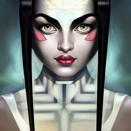 Prompt: an art deco, ( streamline moderne ), multi - racial portrait in the style of anna dittmann and charlie bowater and chanthara. very large, clear, expressive, and intelligent eyes. centered, ultrasharp focus, dramatic lighting, photorealistic digital matte painting, intricate symmetrical ultra detailed background.