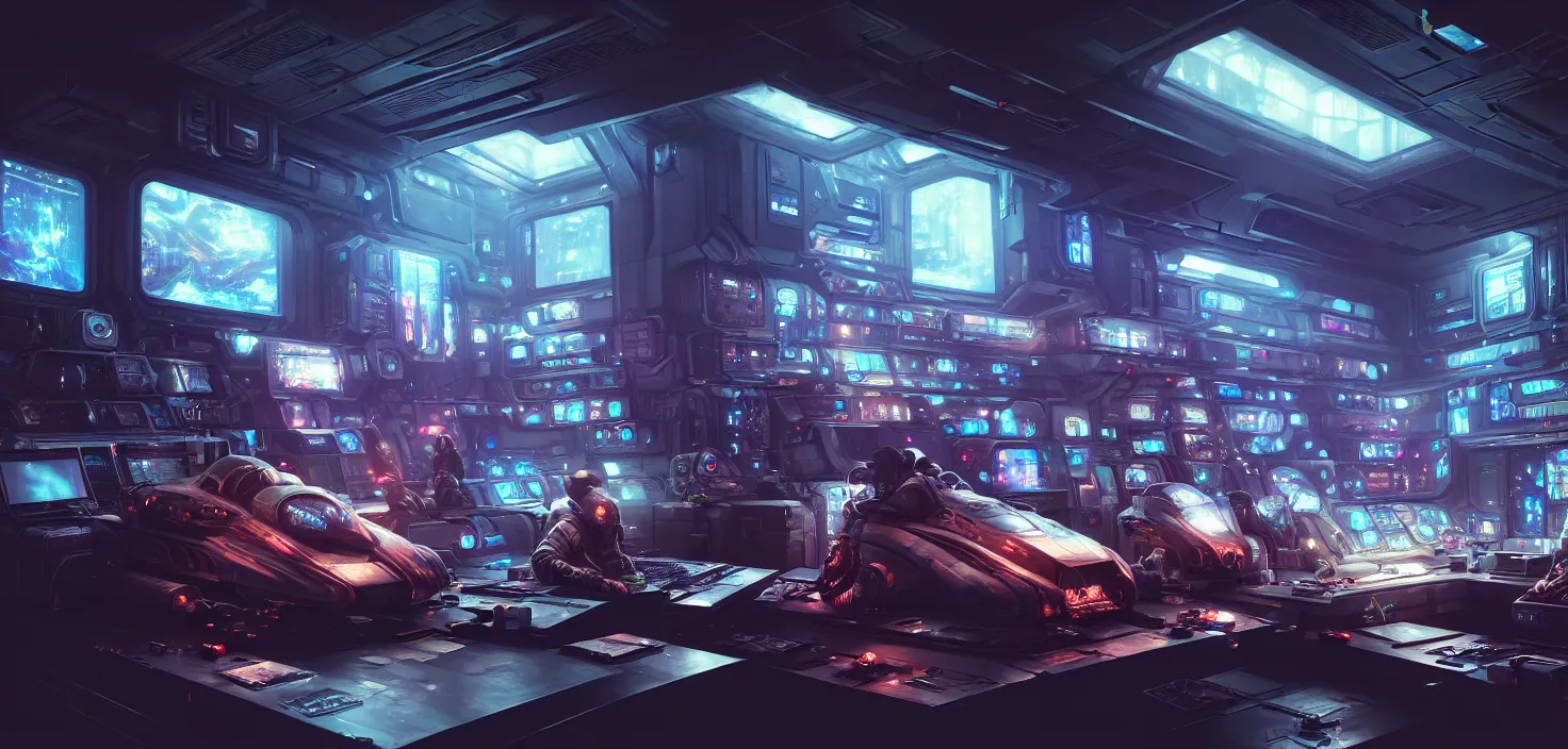 Prompt: a hyper detailed octane render concept art by xision wu, kerem beyit, sandara tang portrait of cyberpunk panel control spaceship room, dim lighting, detailed portraits, unreal engine 5, highly rendered,, digital painting, artstation, concept art, smooth, sharp focus perfect horizontal, symmetry illustration, detailed and intricate environment artstation hq