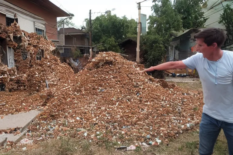 Image similar to 4 meter tall ant army destroying houses small town, shaky amateur photos by witnesses