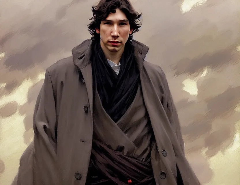 Image similar to ben solo in the rain, somber, painted by krenz cushart, mucha, ghibli, by joaquin sorolla rhads leyendecker, by ohara koson