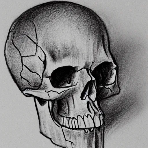Prompt: a black pen sketch of a skull in a desert, beginner, pencil, intermediate art, anatomy, paper art, pencil, bold lines, cyberpunk based