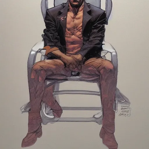 Image similar to a beautiful artwork of a young scientist with black hair sitting on a chair by Jerome Opeña, featured on artstation