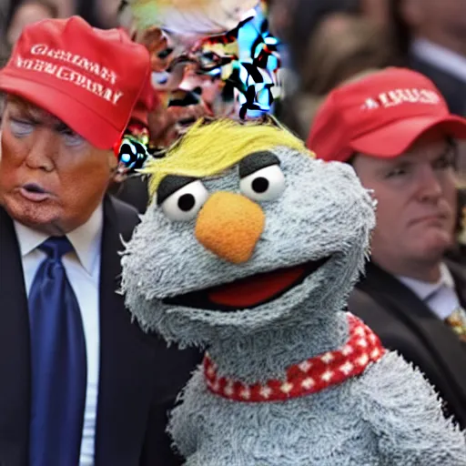 Image similar to Donald Trump as Oscar from Sesamestreet