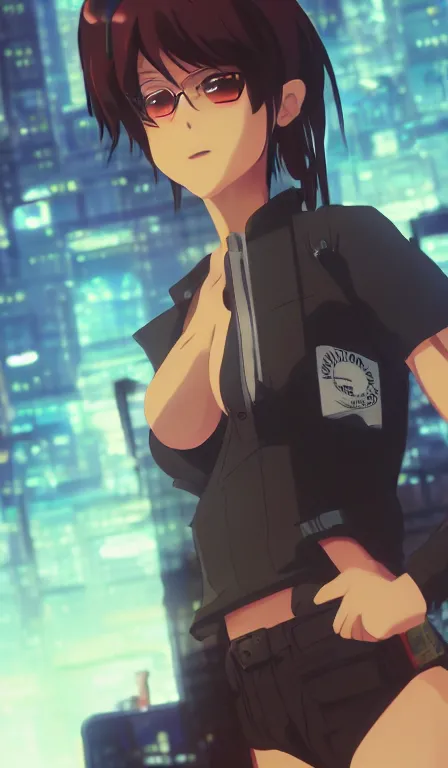 Prompt: anime fine details portrait of Revy in front of cyberpunk moder city landscape on the background deep bokeh, close-up view, anime masterpiece by Makoto Shinkai, 8k, sharp high quality anime, artstation