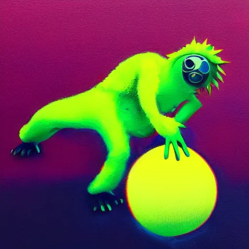 Prompt: a tennis ball monster ,tennis ball, colorful, digital art, fantasy, magic, trending on artstation, ultra detailed, profile picture, professional illustration by Basil Gogos